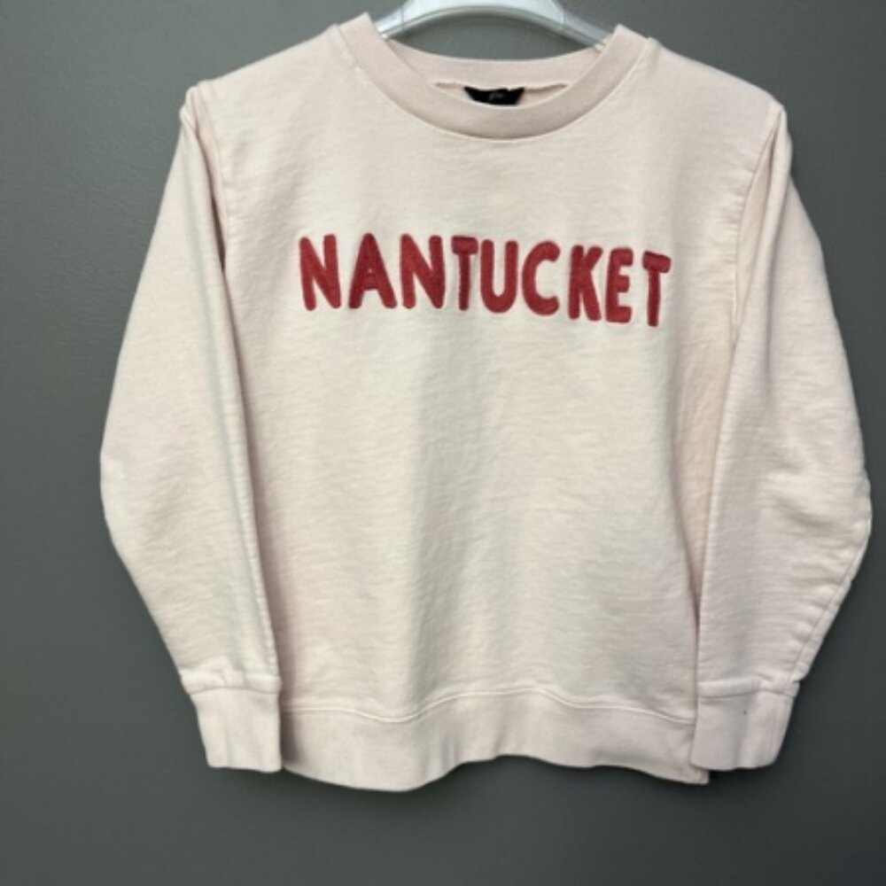 J. Crew Nantucket Chain Stitch Embroidered Pink Crewneck Sweatshirt XS